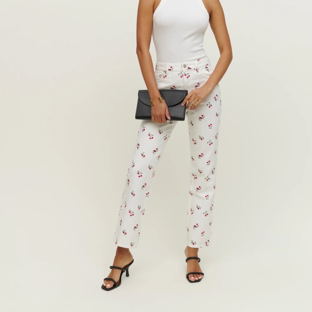 Reformation Cherries Embroidered High Rise Straight Jeans size 27